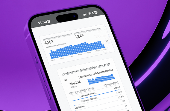 Dashboard de analytics em smartphone
